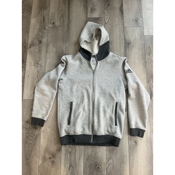 ADIDAS Men's (Size‎ Medium) Gray Full Zip Hoodie Hooded Sweatshirt Pockets Logo - Picture 1 of 4